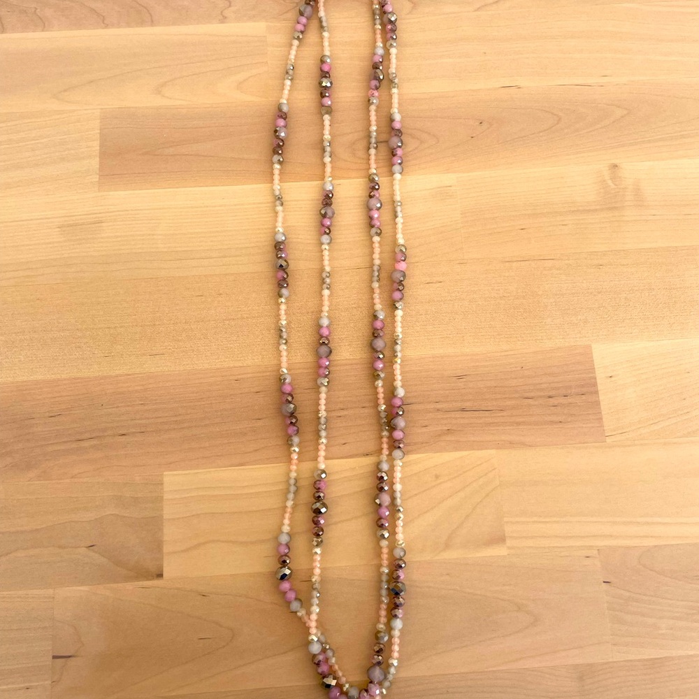 LOFT beaded statement wrap necklace long, pink and purple